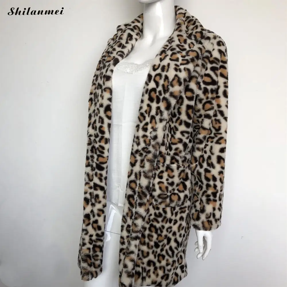 Зимняя леопардовая теплая куртка женская модная повседневная тонкая Меховая куртка Женская Harajuku длинная куртка из искусственного меха утепленная верхняя одежда