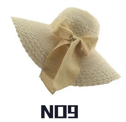 Новейшая Корейская пляжная шляпа от солнца с бабочкой, женская летняя кепка, повседневные однотонные соломенные шляпы для женщин - Цвет: NO9
