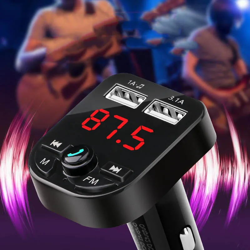 

Car Kit FM Transmitter Bluetooth MP3 Player With LED Dual USB 3.1A Quick Charger Voltage Display Micro SD TF Music Playing