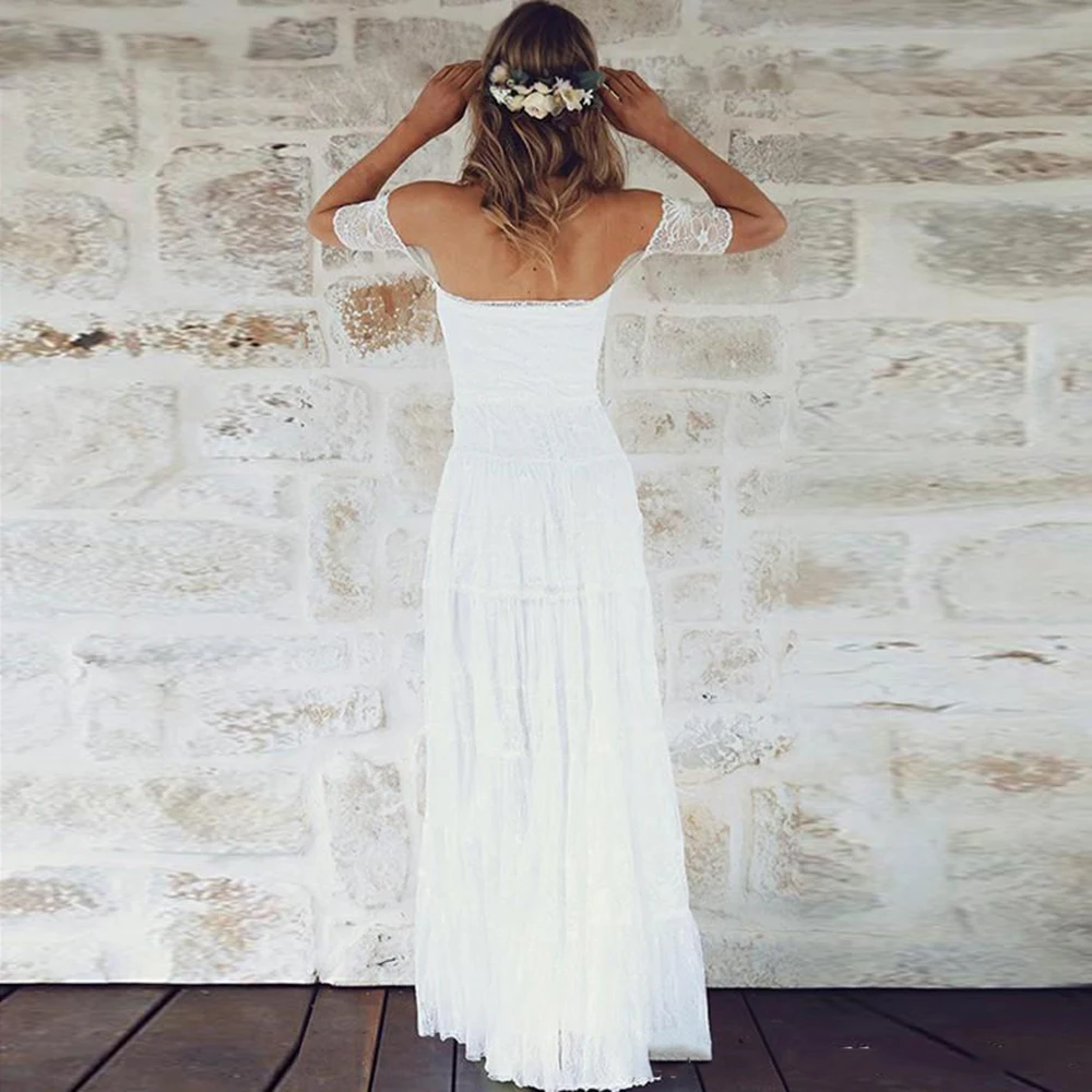 Off-плечо кружевное свадебное платье простой Vestido De Novia Playa Дешевое изготовленное на заказ без бретелек