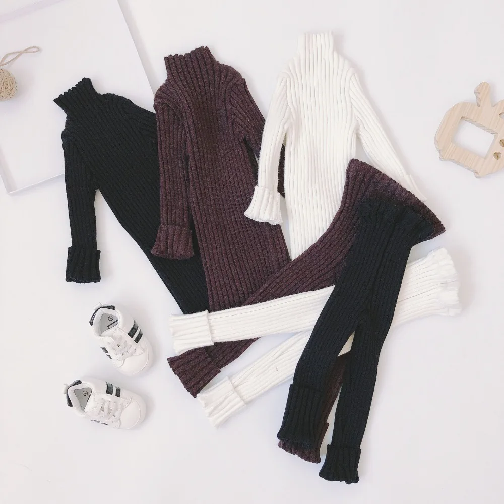 Autumn winter baby wool knitted clothing set solid color