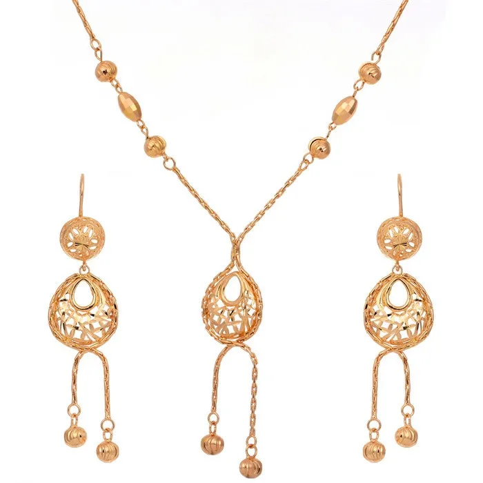 

Women Statement Jewelry Sets 18K Yellow Gold Plated Bead Chain Filigree Long Tassel Lariat Pendant Necklace Drop Earrings Gifts