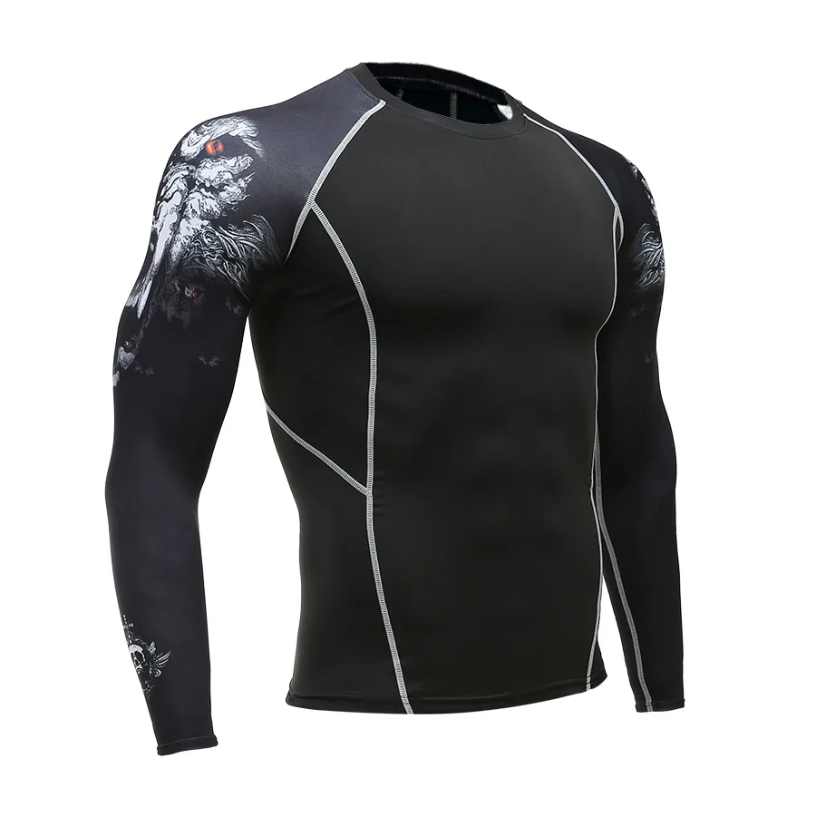 

3D Gym Tshirt Compression Running Shirt Men Long Sleeve Sport Top Gym Fitness T Shirt Sportswear Rashguard Jersey MMA
