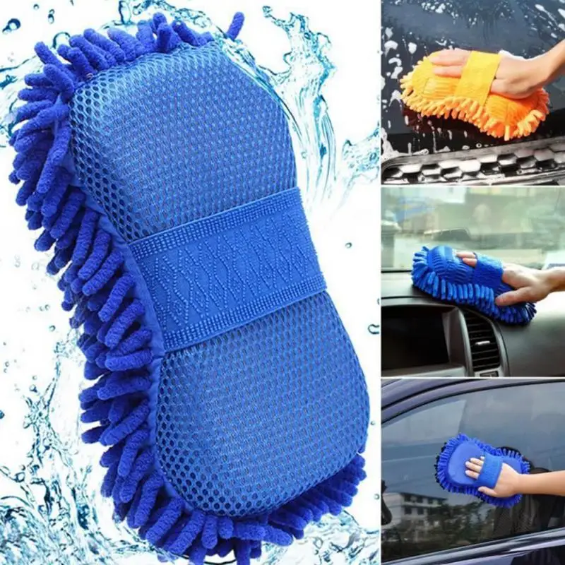

Car Washing Sponge Gloves with Elastic Back Belt Car Care Products Household Cleaning Chenille+Sponge 22*11cm Random #