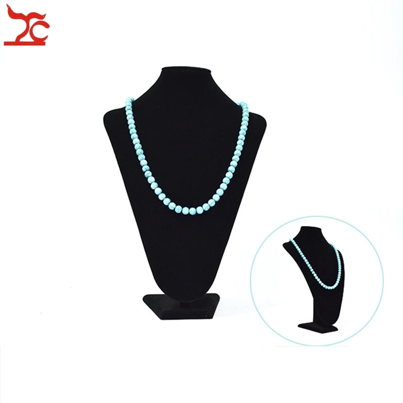 

Wholesale Vertical Black Velvet Jewelry Display Neckform Wooden Mannequin Necklace Chest Pendant Bust Holder Stand 35CM