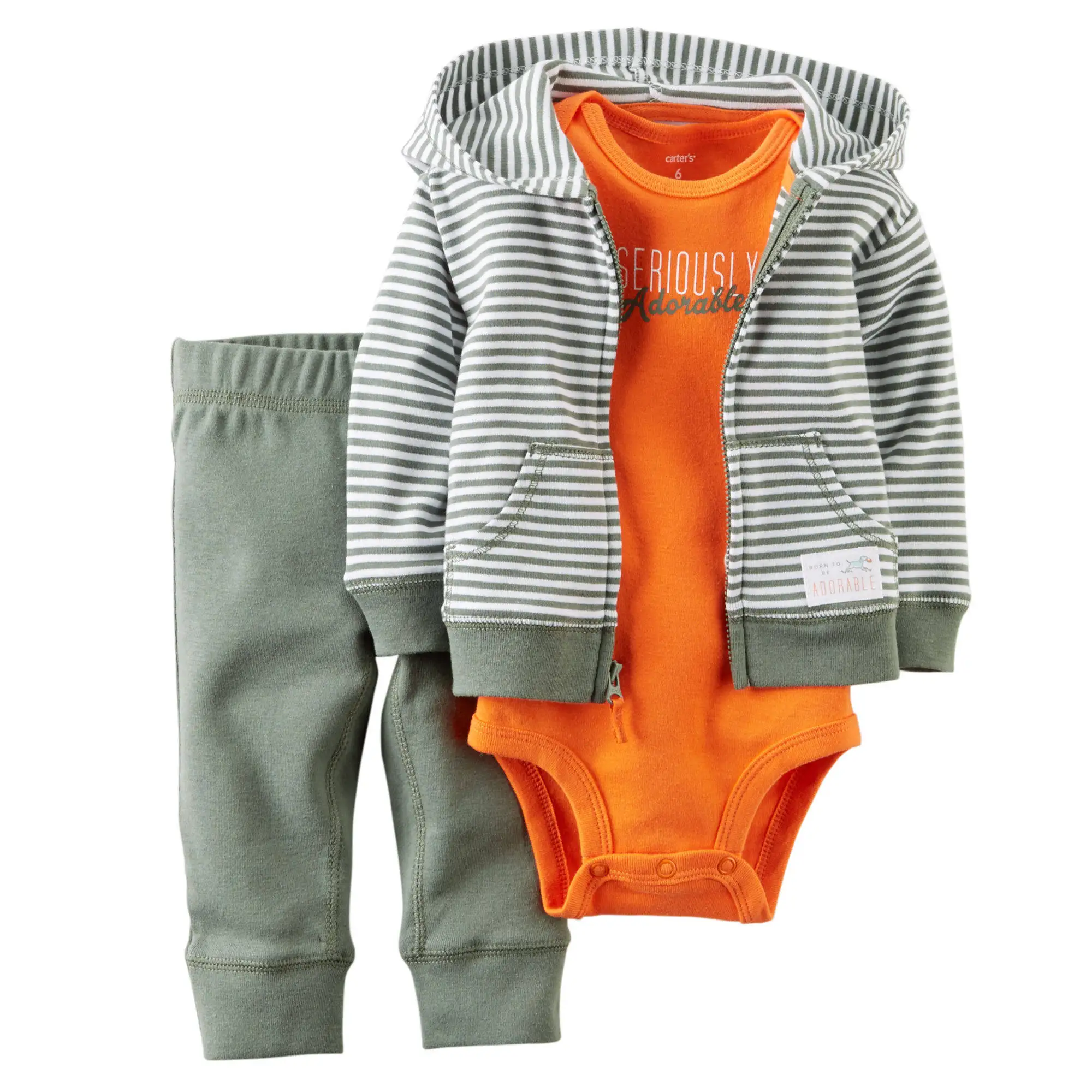 Комплект одежды из 3 предметов для новорожденных мальчиков и девочек пальто на молнии с капюшоном и длинными рукавами+ боди с длинными рукавами+ штаны с цветочным принтом - Цвет: Коричневый