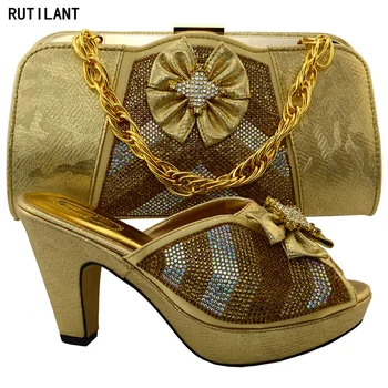 

New Fashion Italian Shoes and Bags To Match Shoes with Bag Set Decorated with Rhinestone Shoe and Bag Set for Party In Women