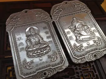 

free shipping 1PCS Elaborate old Tibetan Silver Guan Gong / kwan yin buddha statue Amulet Auspicious Plates