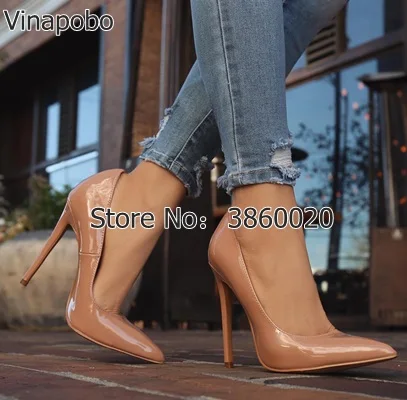 2018 HOT Women Shoes Pointed Toe Pumps Patent Leather Dress High Heels Boat Shoes Wedding Shoes Zapatos Mujer Blue Black red