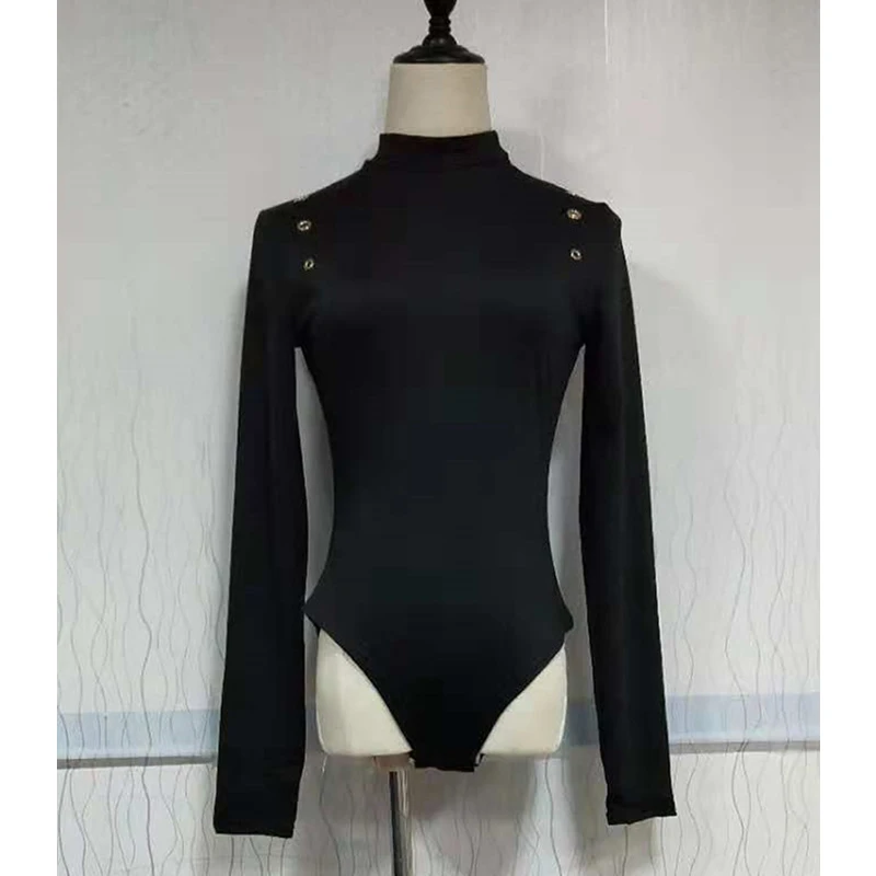 CHISILY SINJORINO Black Women Bodysuit Turtleneck Long Sleeve Slim Bodycon Skinny Tops Jumpsuit Solid Ladies Bodysuits S-XL