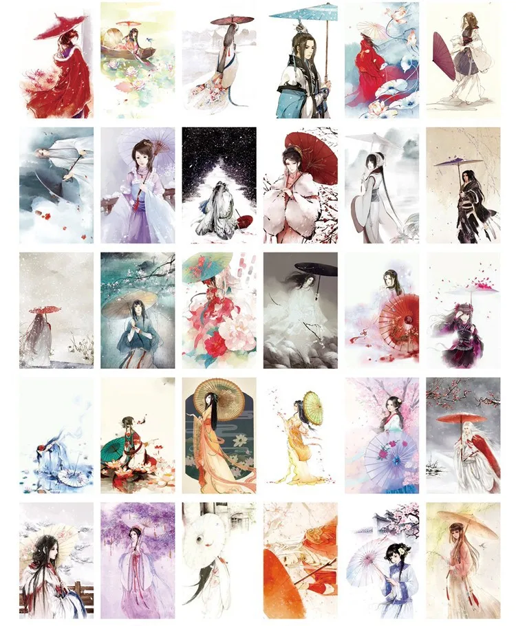 30 листов/набор Китайская древняя красота и зонтик открытка/поздравительная открытка/рождественские и новогодние подарочные открытки
