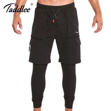 Бренд Taddlee, леггинсы, мужские тренировочные брюки, обтягивающие, обтягивающие, черные, длинные штаны, для активного отдыха, облегающие, для фитнеса, для бега