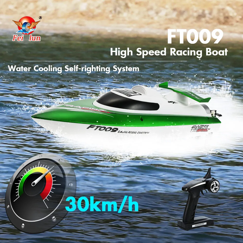 

106106 Hot Sale RC Boat FEI LUN FT009 2.4G 4CH Water Cooling System Self-righting 30km/h High Speed Racing RC Boat 27cm