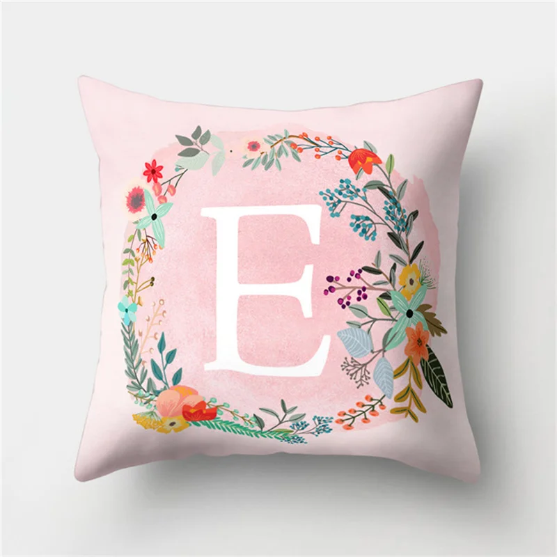 Декоративные подушки для детской комнаты с буквенным принтом, Английский алфавит, полиэстер, розовый цветок, наволочка для дивана, украшение для дома 40802