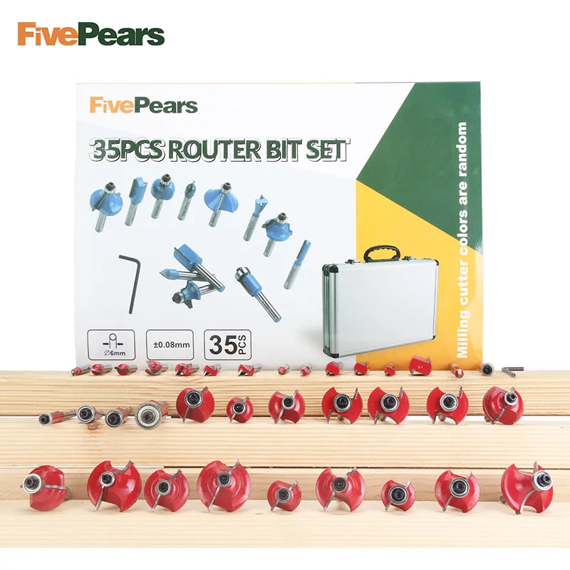 FivePears 35pcs 6mm Router Bits Set Professional Shank Tungsten Carbide Router Bit Cutter Set With Wooden Case For Wood FivePears 35pcs 6mm Router Bits Set Professional Shank Tungsten Carbide Router Bit Cutter Set With Wooden Case For Wood