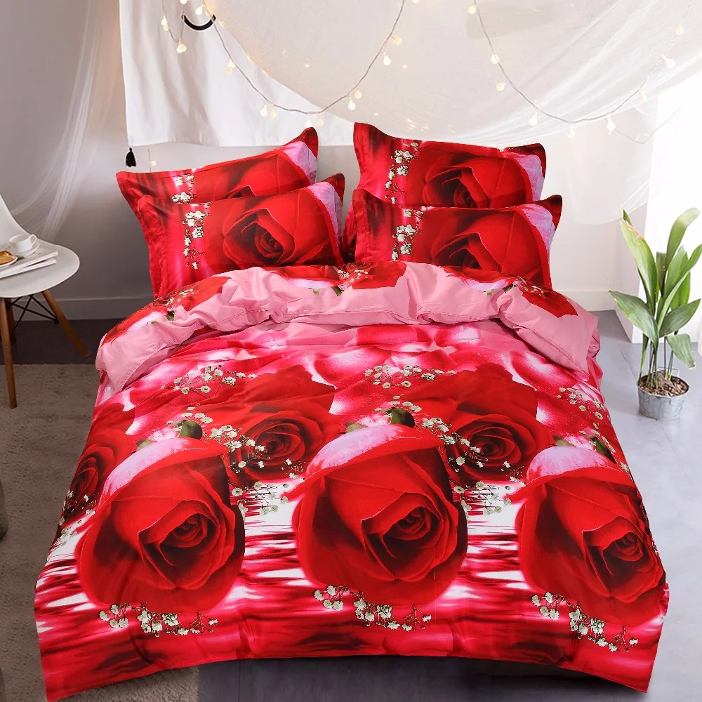 

Svetanya 3D Rose Bedlinen 100 COTTON Bedsheet Pillowcases Duvet Cover Sets Queen King Size