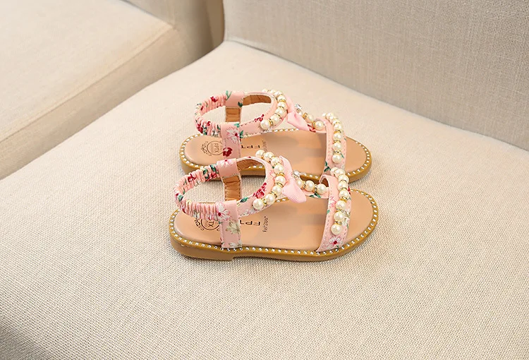 Детские сандалии, для девочек обувь новые летние модные босоножки для девочек-принцесс Нескользящие жемчужные с бантом детские сандалии