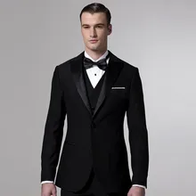 Смокинги черные мужские костюмы из 3 предметов(куртка+ брюки+ жилет+ галстук-бабочка), мужские костюмы на заказ Модные Teno Masculino, дышащие, обычная посадка