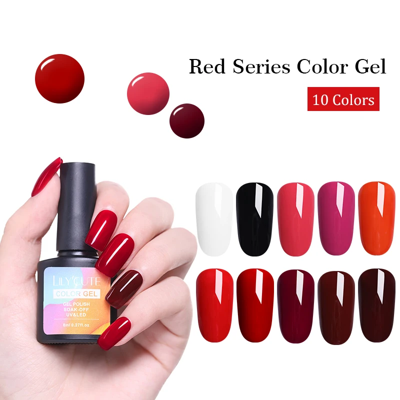 

LILYCUTE 8ml Crimson UV Gel Polish Soak Off Nail Varnish LED UV Gel For Nails Gel Lacquer Red Hybrid Lacquer 90 Colors