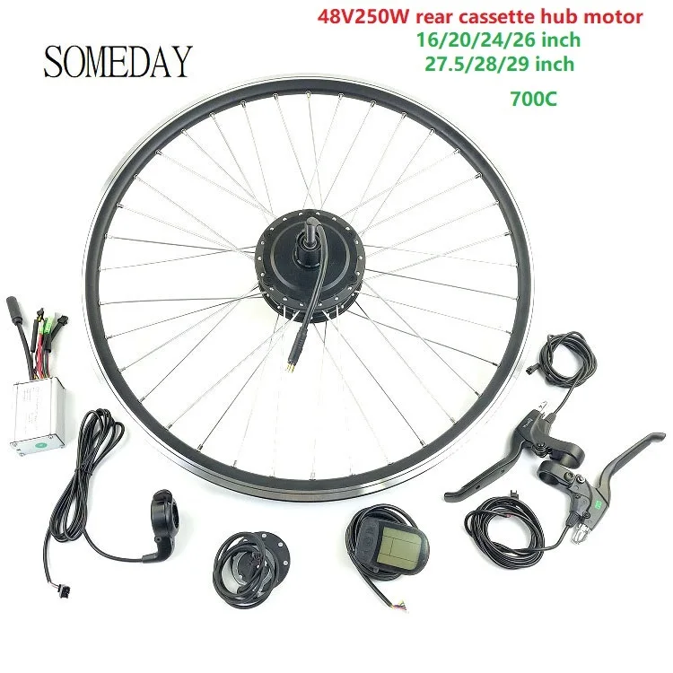 

SOMEDAY 48V250W electric bike conversion kit with lcd5 display e-bike rear cassette hub motor with spoke and rim