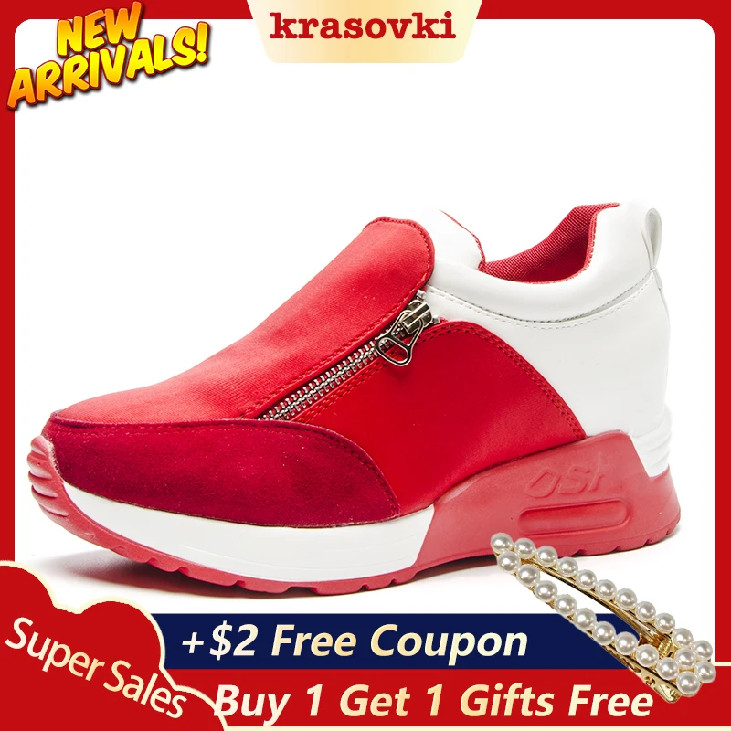 

Krasovki Brand 2019 Zipper Casual Sneakers Spring Summer Autumn Wedge Shoes For Women Creepers Female Platform Slip on Footwears