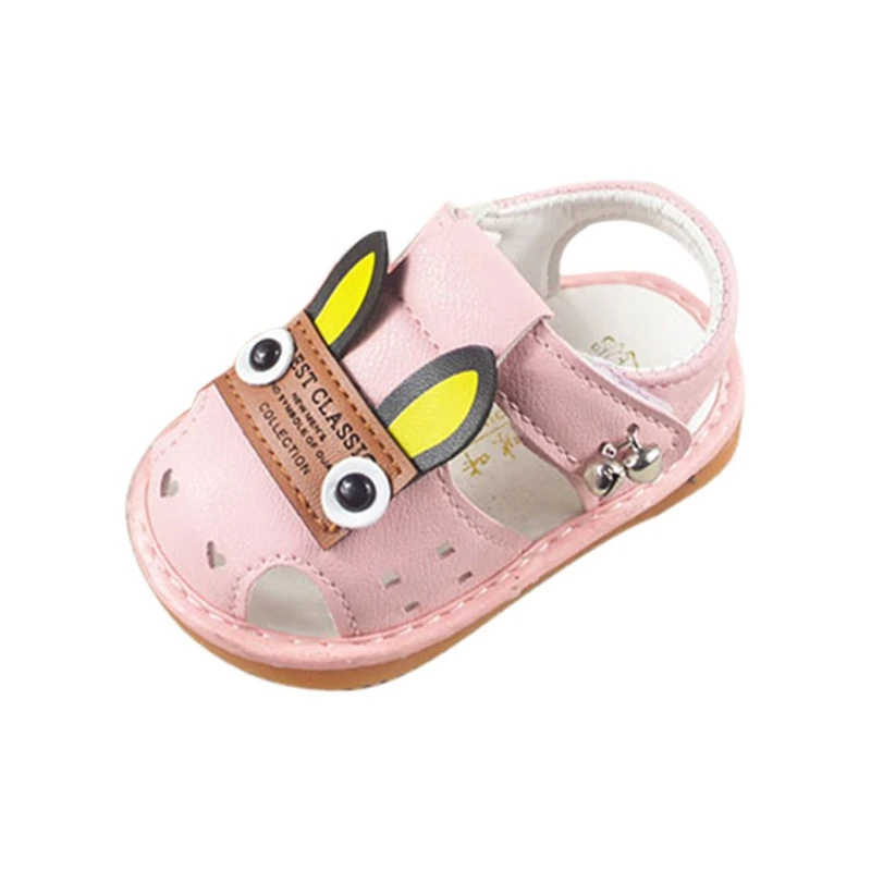 Летняя обувь для маленьких девочек из искусственной кожи; обувь для малышей с рисунком; обувь для мальчиков и девочек со звуковыми мягкими подошвами; обувь для малышей
