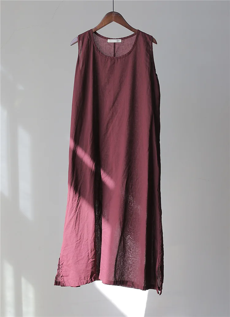 Johnature, лето, 5 цветов, винтажное свободное платье для женщин, без рукавов, одноцветное, с круглым вырезом, тонкое, простое, удобное платье, Новинка