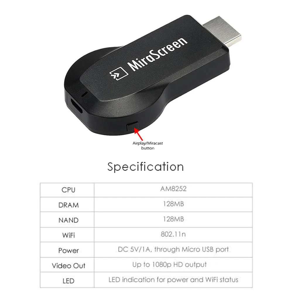 MiraScreen Airplay HDM 1080P беспроводной WiFi Дисплей приемник для ТВ-тюнера tv Stick Android Miracast для телефона ПК pk Chromecast