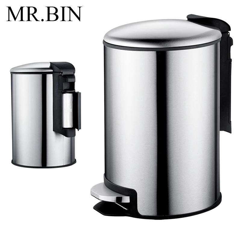 

MR.BIN 5L 410 Stainless Steel Waste Bin with Bags-storage Box Design Slow Down and Mute Garbage Trash Can for Home Cleaning