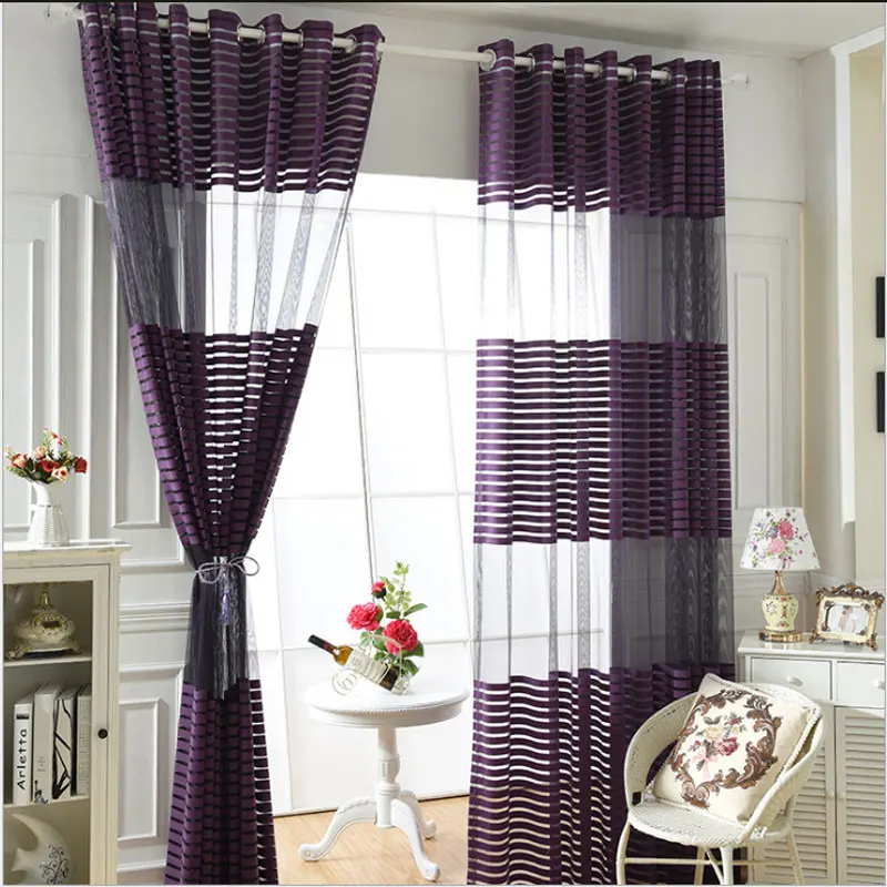 Фиолетовый полосатый Фатин, занавески для спальни, Современная вуаль, занавески для гостиной, на окно, отвесные, на заказ