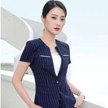 Модные полосатые блейзеры с коротким рукавом, Формальные куртки в стиле OL, Дамский Блейзер, пальто, деловая Женская рабочая одежда, женские топы, одежда