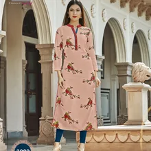 Индийская традиционная Курти рукав 3 четверти Хлопок Курта Болливуд дизайнерская Стильная туника топ с принтом женское платье Повседневная одежда для вечеринок