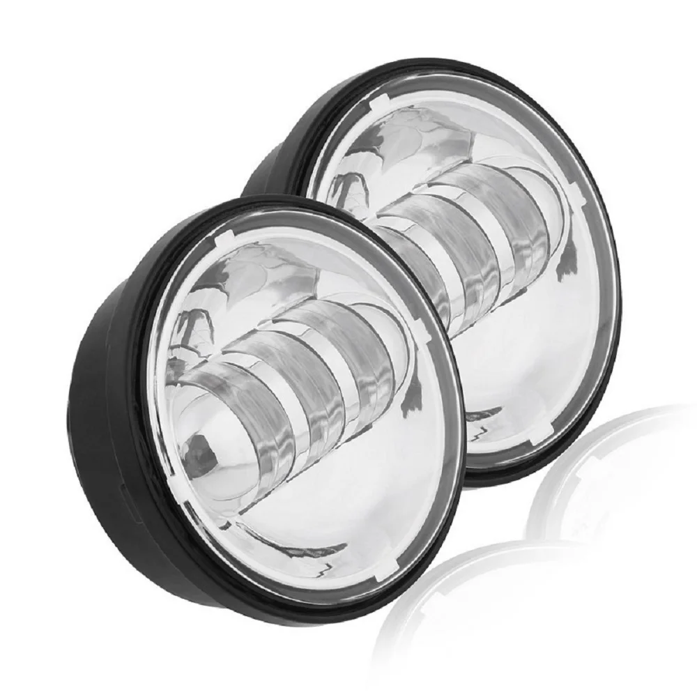 Pair BlackChrome LED Motorcycle Headlight Front Passing Fog Light Universal 12V with Housing Bracket For Harley Motorcycle (25)