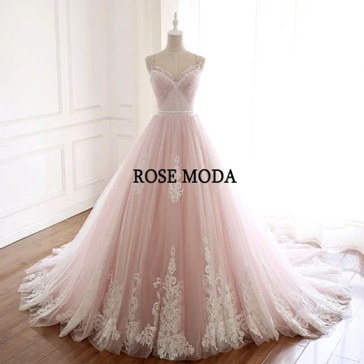 Роза Мода великолепное пыльное розовое свадебное платье с v-образным вырезом кружева свадебное платье es с цветами реальные фотографии - Цвет: same as photo