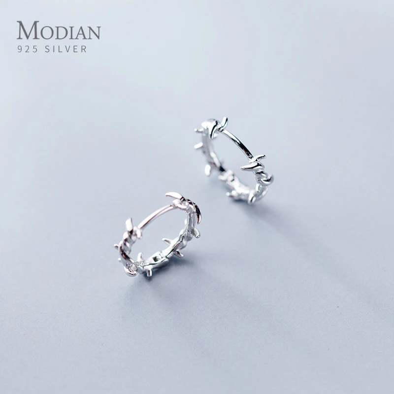 

Modian Top Quality Charm Branch Jewelry Classic Fashion 100% 925 Sterling Silver Tree Leaf Hoop Earrings For Women Anniversary