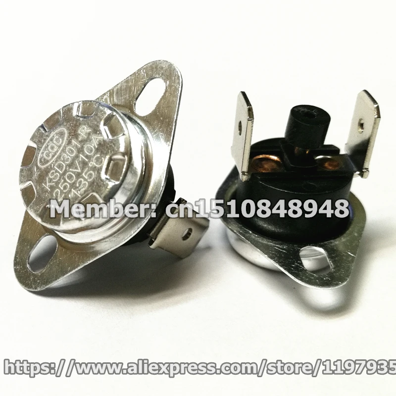 

Thermostat temperature switch KSD301 250V 10A 135 degrees Normally Closed Manual reset Bent foot dispenser accessories switch
