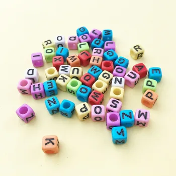 

6*6MM Cube Acrylic Letter Beads Solid Colors Plastic Square Alphabet English Initial Big Hole Bead Fit Knit Bracelet 3200pcs