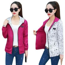 Spring Autumn Women casual Basic Jacket Pocket Zipper Hooded Two Side Wear Cartoon Print Outwear Loose Coats big size liva 2018 autumn women bomber basic jacket pocket zipper hooded two side wear cartoon print outwear loose coat