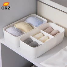 ORZ 3 Grids Clothes Organizer Plastic Storage Box Wardrobe Drawer Storage Basket Desktop Makeup Organizer Underware Container