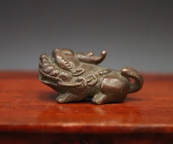 

4 CM Chinese red Copper Fengshui Animal Foo Dog lion Kylin Dragon unicorn Statue