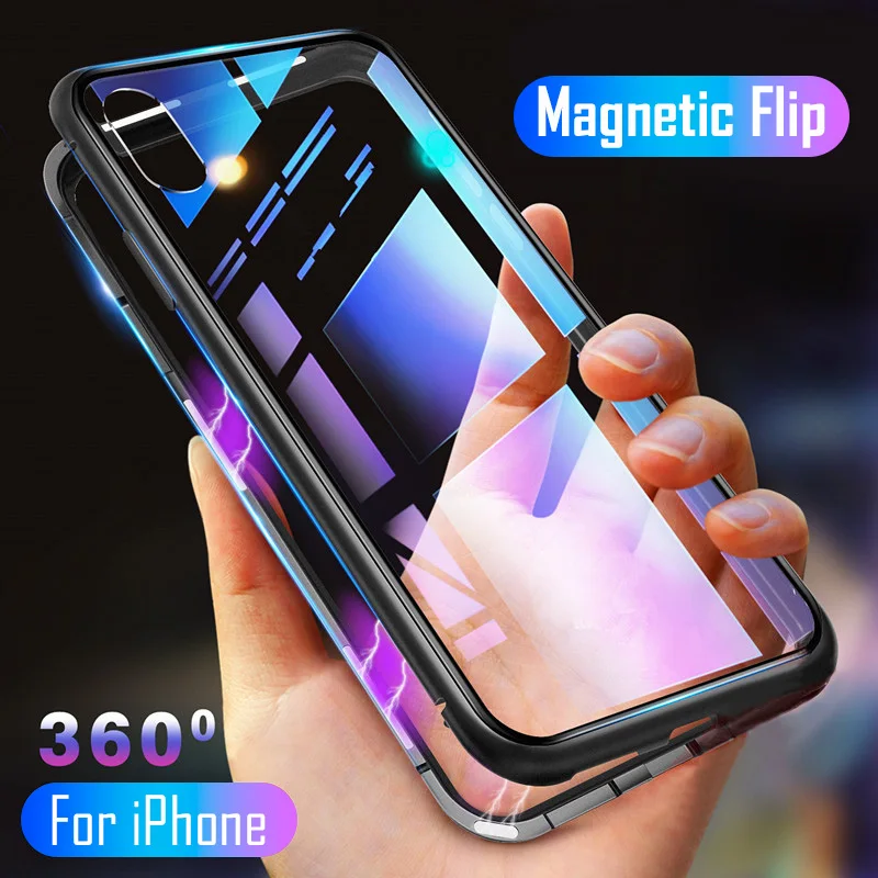 

Magnetic Adsorption Case for iPhone 8 Plus 7 6S 6 Plus Tempered Glass Back Cover for Apple iPhone X XS Max XR Full Protective