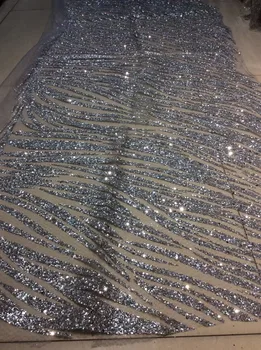 

pretty embroidery african tulle mesh fabric with glitter sequins glued SH-405 for party dress
