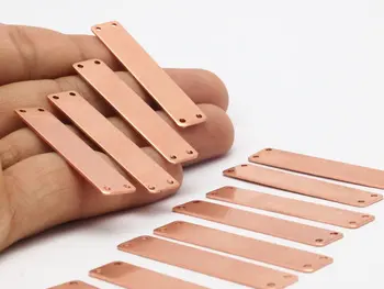 

10 Raw Copper Rectangle Stamping Blank, 4 Holes Pendant (50x10x0.80mm) D499