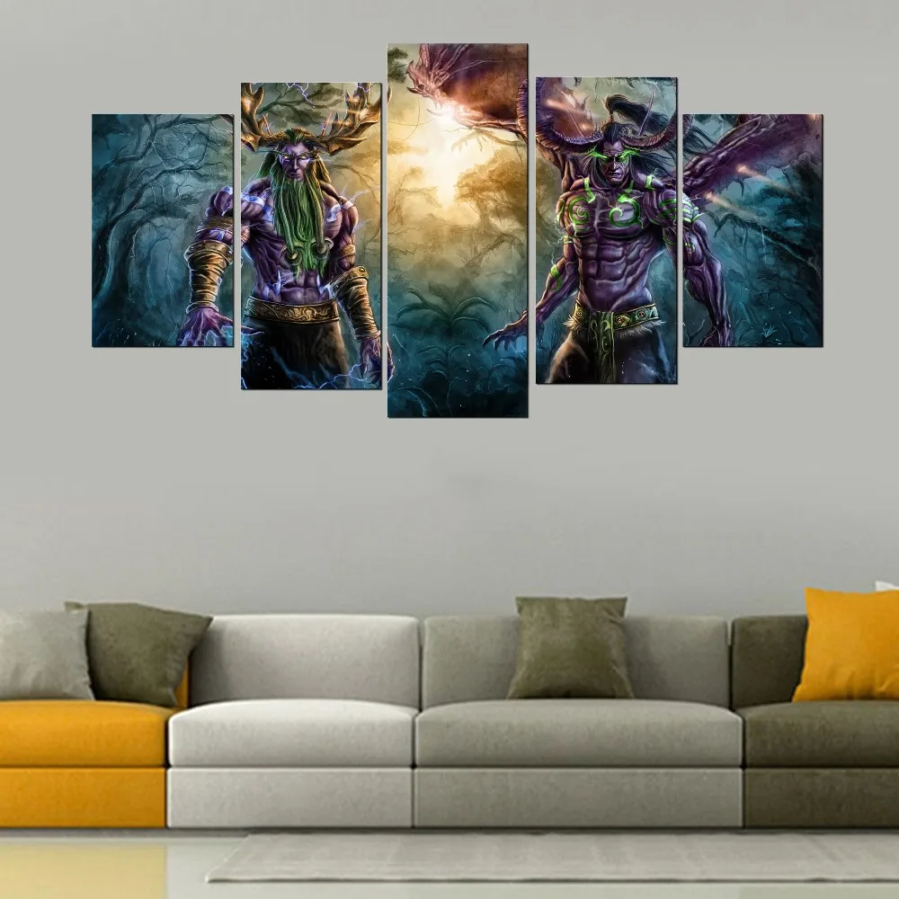  5 Piece Game Warcraft Illidan Stormrage DOTA 2 Painting Poster Decorative Mural Wall Decor Canvas P