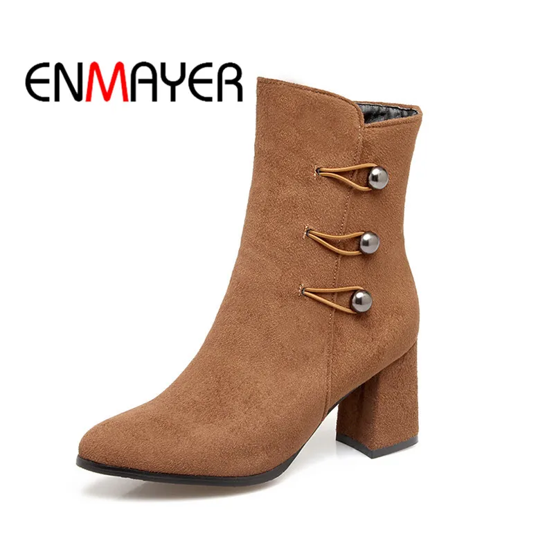 

ENMAYER 2018 Ankle Strap Boots String Bead Woman Casual Shoes Square Heel Footwear 34-43 Spring And Summer High Quality WHY188