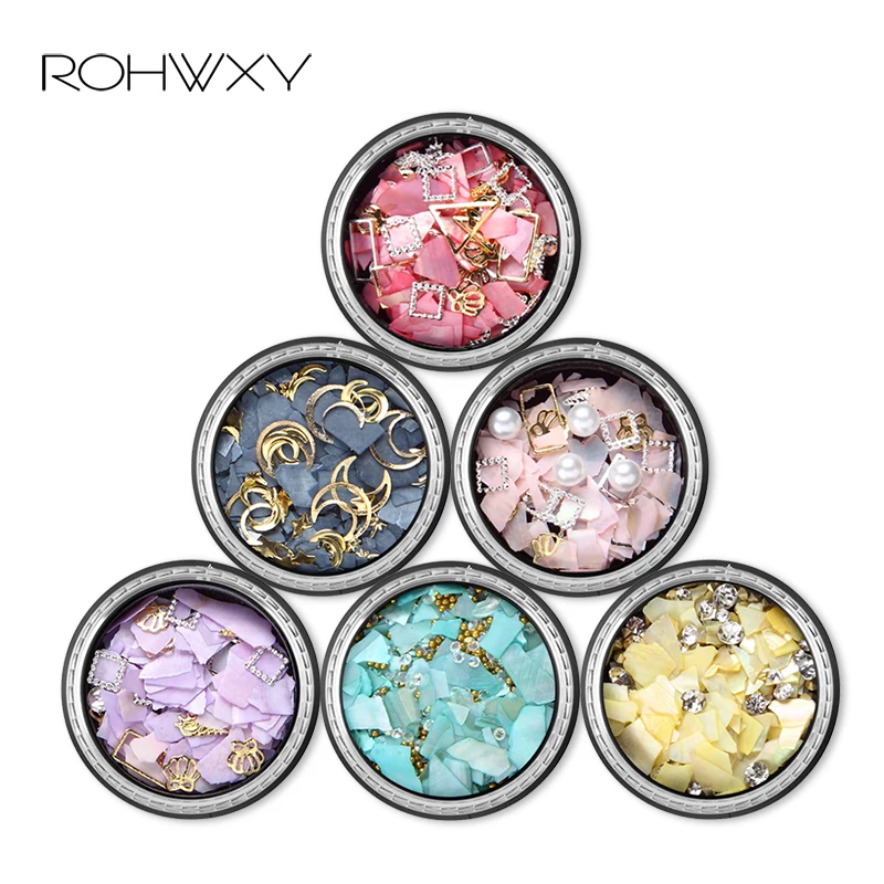 

ROHWXY Irregular Korean Nail Art Rhinestone Decoration 6 Colors Shell 3D Nail Decoration For DIY Manicure Shell Nails Design
