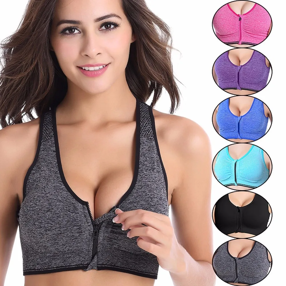 Sexy Women Sport Yoga Top Bra Running Gym Workout Wire Free Front Zipper Fitness Sports Shirt Female Yoga Vest Bra