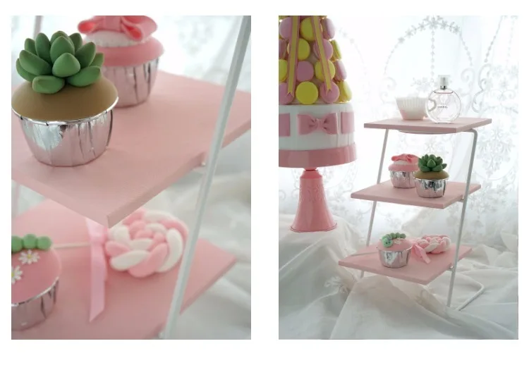 Деревянная подставка для кексов, 3 подставки для чая, десертная рамка, инструменты для украшения торта, синий, розовый, белый