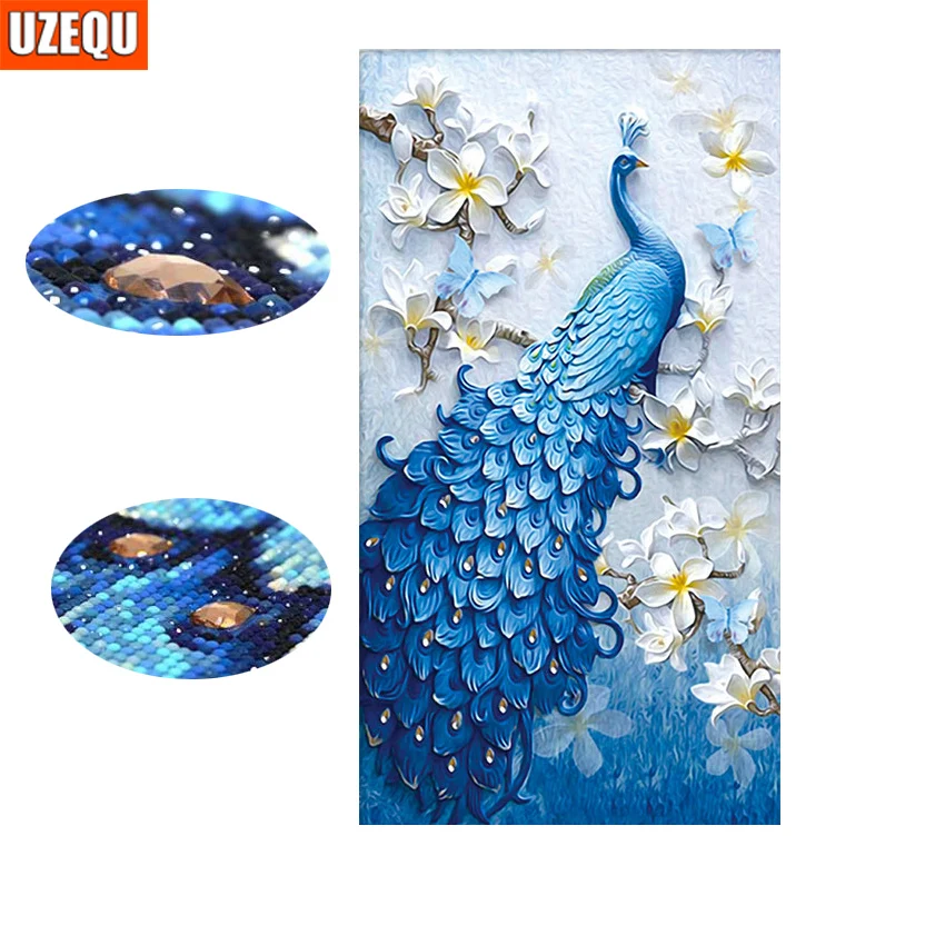 

UzeQu 3D Special Shaped Diamond Embroidery Animal Peacock 5D DIY Diamond Painting Cross Stitch Full Diamond Mosaic Pattern Decor