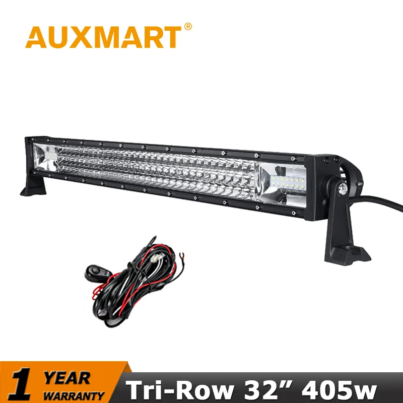 

Auxmart 32 Inch Straight LED Car Light Bar Tri-Row Offroad CREE Chips 405W Combo Beam for Pickup Truck SUV ATV 4X4 RZR BMW Civic